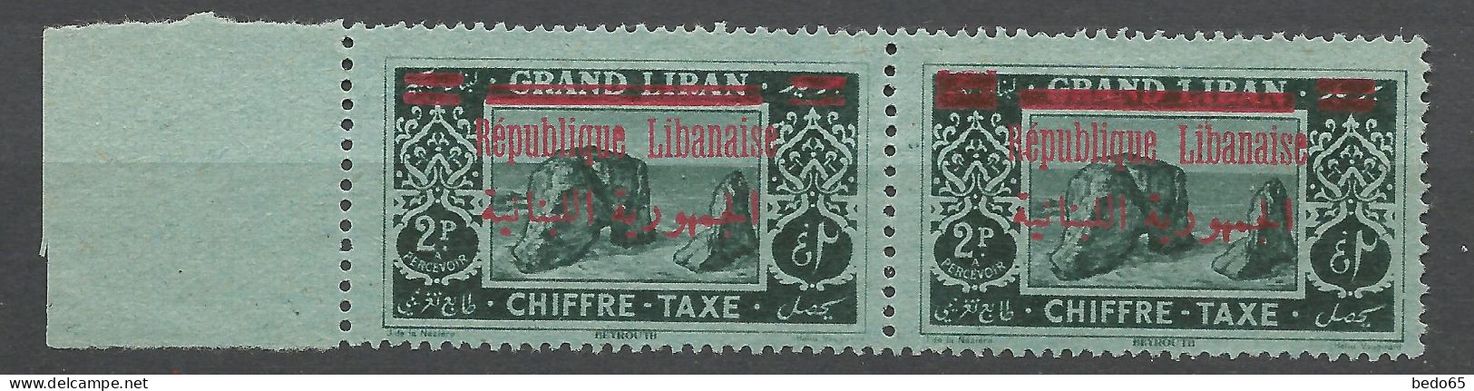 GRAND LIBAN TAXE N° 27 Surcharge Barres 2 Fines à Gauche  NEUF(**) Sans Gom SANS CHARNIERE   / Non Gum - Postage Due