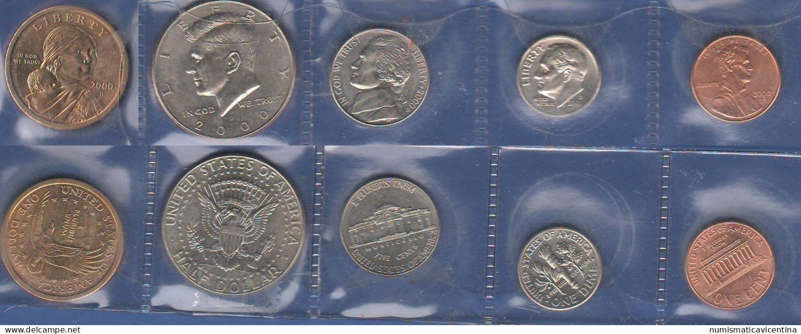 USA America 2000 Coin Set Denver Mint One Cent + Dime + 5 Cents +  Half Dollar + One Dollar - Verzamelingen