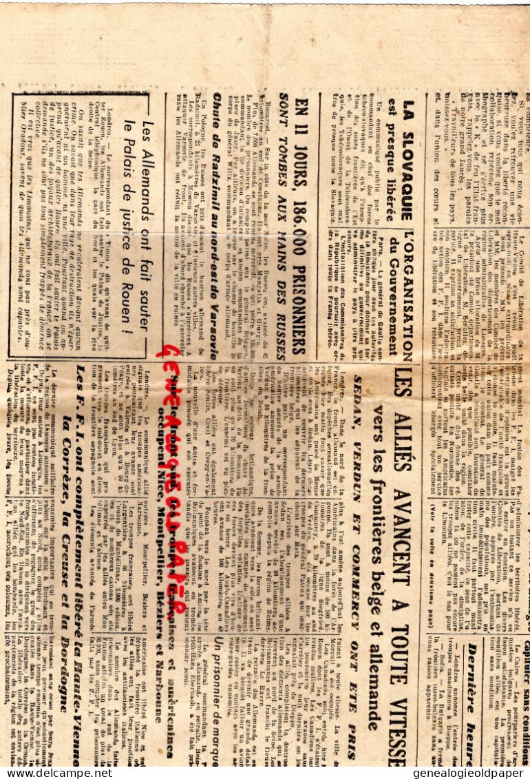 LIMOGES-GUERRE 1939-45- WW2-LE CENTRE LIBRE-2-9-1944-RESISTANCE-FFI-ORADOUR SUR GLANE-BLOCH SEROLLES-HITLER MUSSOLINI - Historical Documents