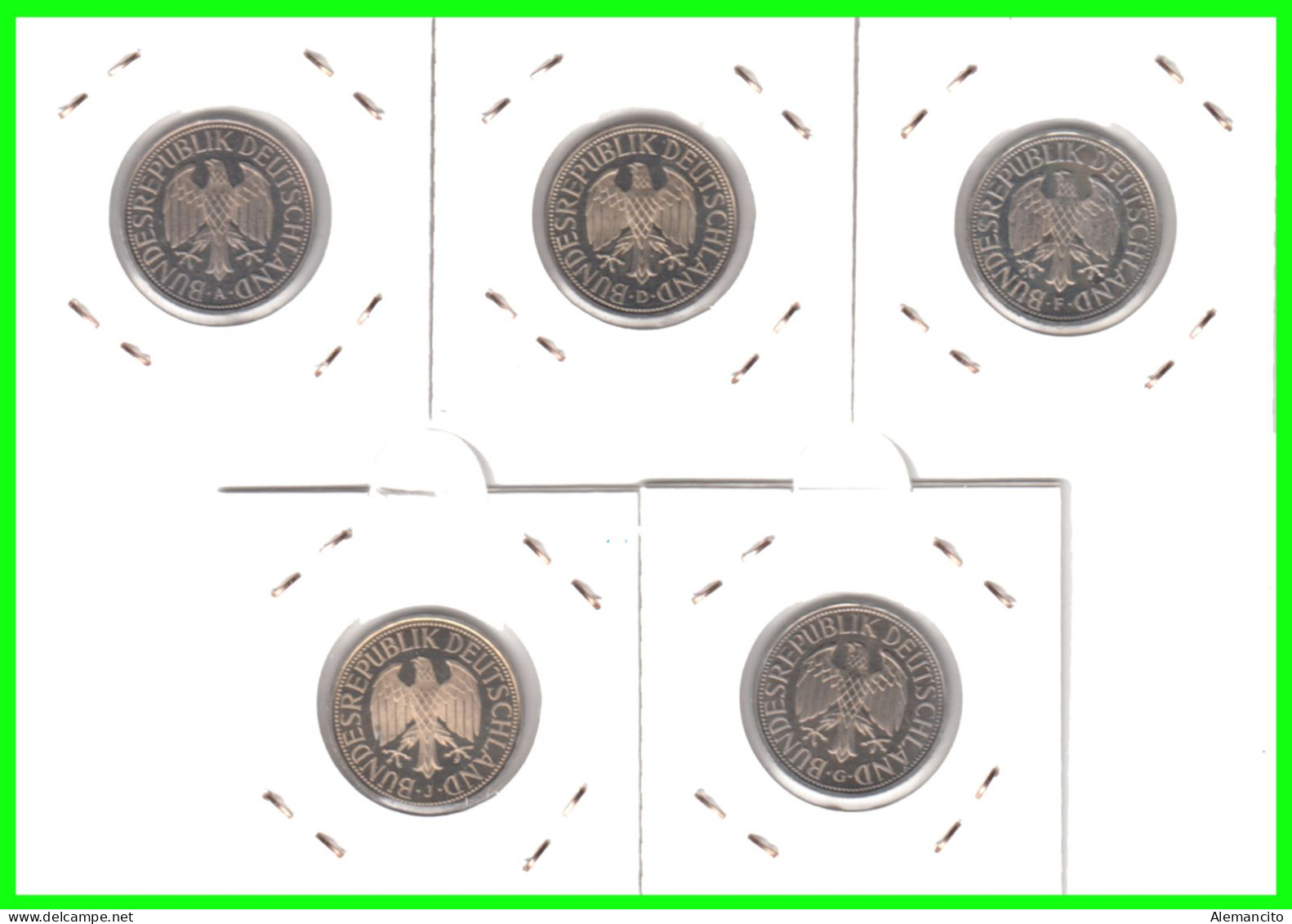 ALEMANIA - BRD - GERMANY - COLECCIÓN COMPLETA DE LAS 5 -MONEDAS DE 1.00 DM   AÑO 1993 - CECAS- A.D.F.G.J - CALIDAD PROOF - 1 Mark