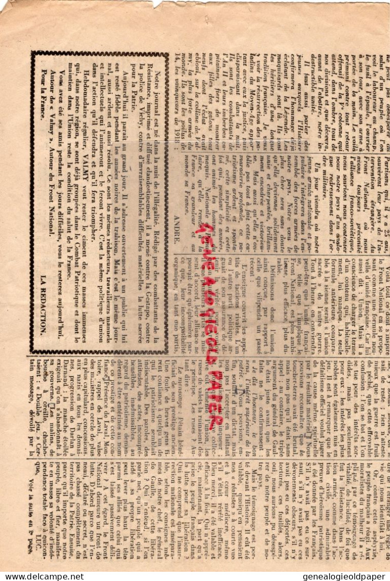 LIMOGES-GUERRE 1939-45- WW2- JOURNAL VALMY-2-9-1944-RESISTANCE- FFI- LIBERATION-MAQUIS-FTP- - Documentos Históricos