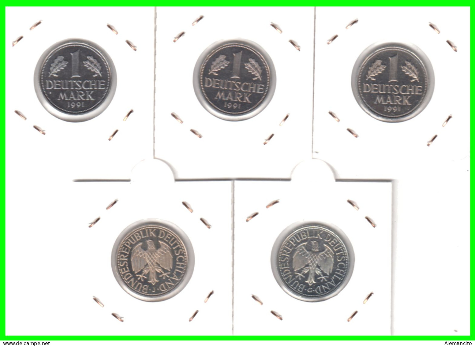 ALEMANIA - BRD - GERMANY - COLECCIÓN COMPLETA DE LAS 5 -MONEDAS DE 1.00 DM   AÑO 1991 - CECAS- A.D.F.G.J - CALIDAD PROOF - 1 Mark