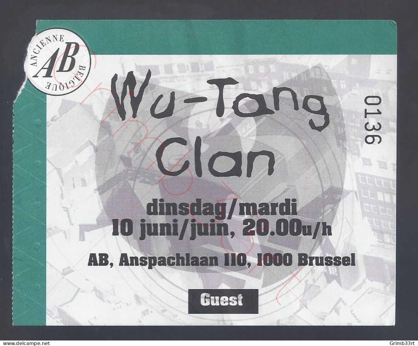 Wu-Tang Clan - 10 Juni 1997 - Ancienne Belgique (BE) - Concert Ticket - Konzertkarten