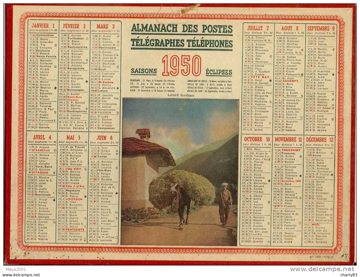 ALMANACH  DES  POSTES  1950  N65 - Big : 1941-60