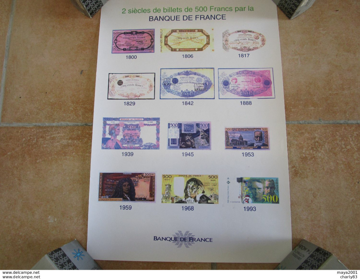 AFFICHE  EDITEE PAR LA  BANQUE  DE  FRANCE 2 SIECLES DE BILLETS DE 500 FRS - 500 F 1968-1993 ''Pascal''