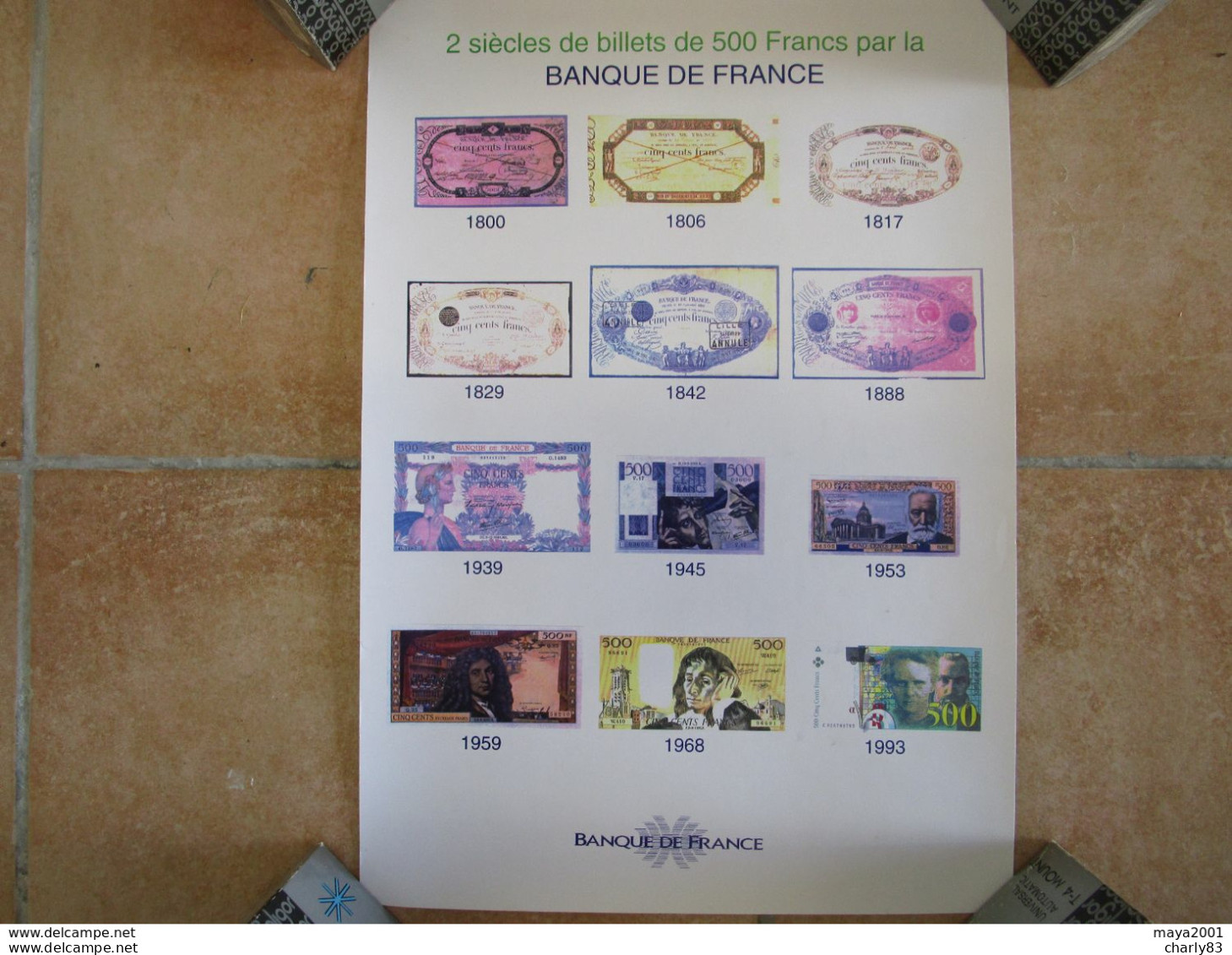 AFFICHE  EDITEE PAR LA  BANQUE  DE  FRANCE 2 SIECLES DE BILLETS DE 500 FRS - 500 F 1968-1993 ''Pascal''