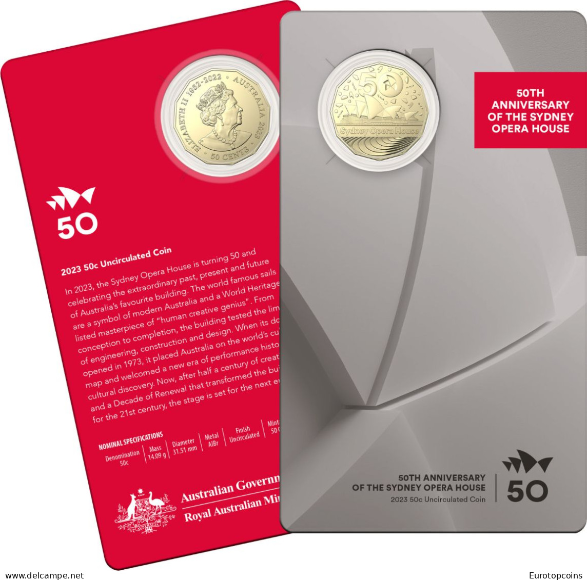 #RM# BLISTER 50 CENT COMMEMORATIVE AUSTRALIA 2023 - SYDNEY OPERA HOUSE - Mint Sets & Proof Sets