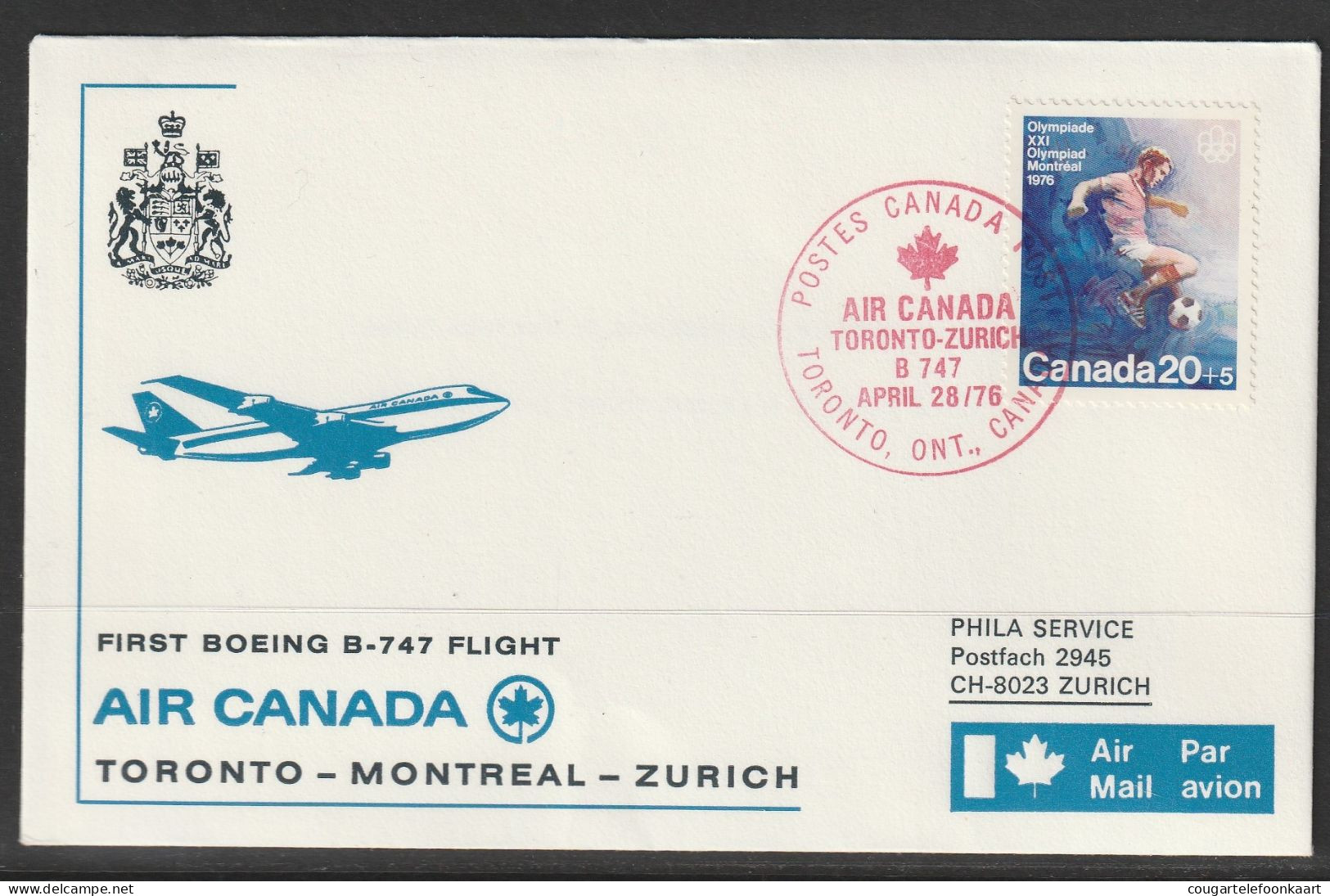 1976, Air Canada, First Flight Cover, Toronto-Zürich - Erst- U. Sonderflugbriefe