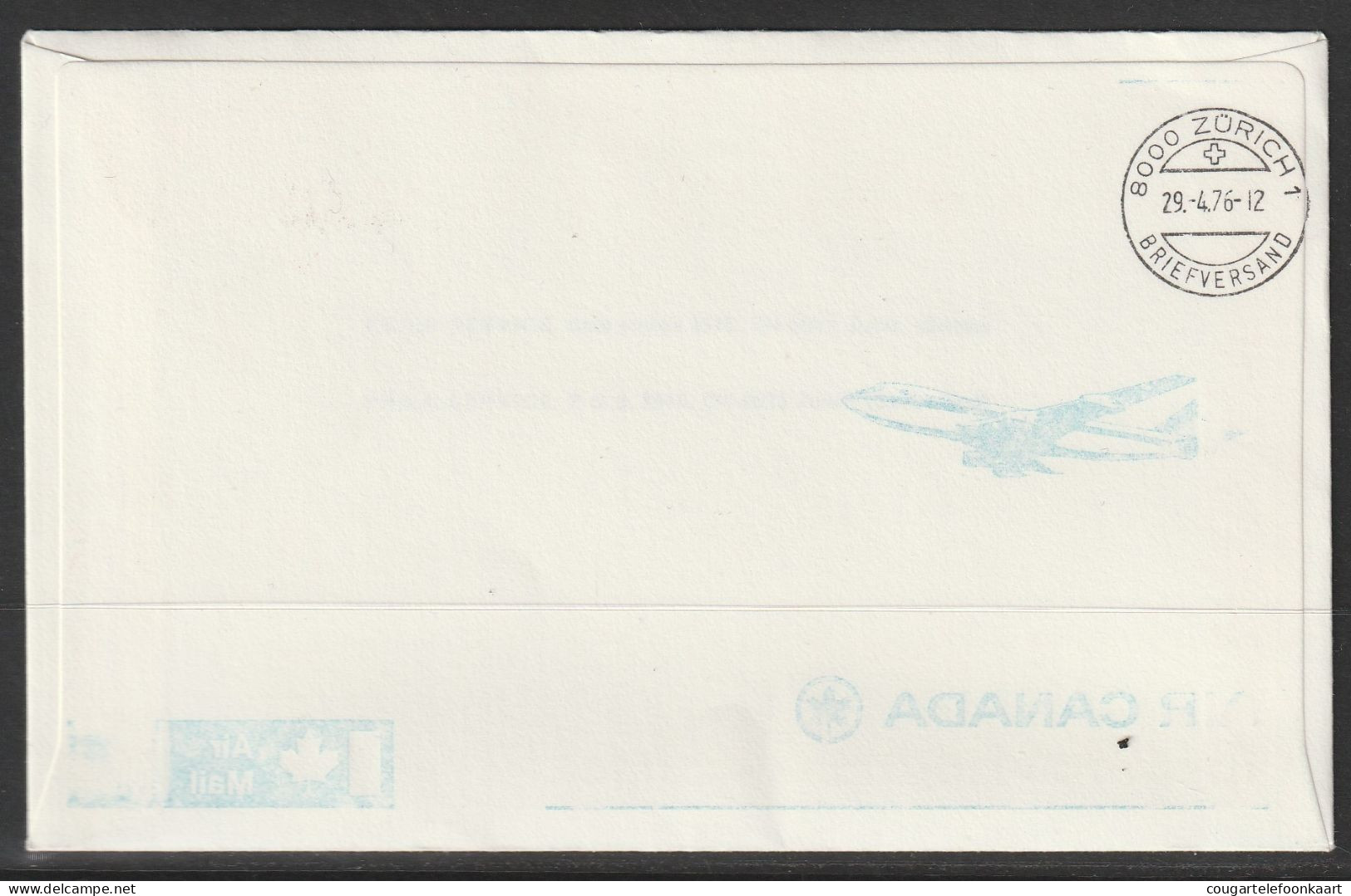 1976, Air Canada, First Flight Cover, Toronto-Zürich - Primeros Vuelos