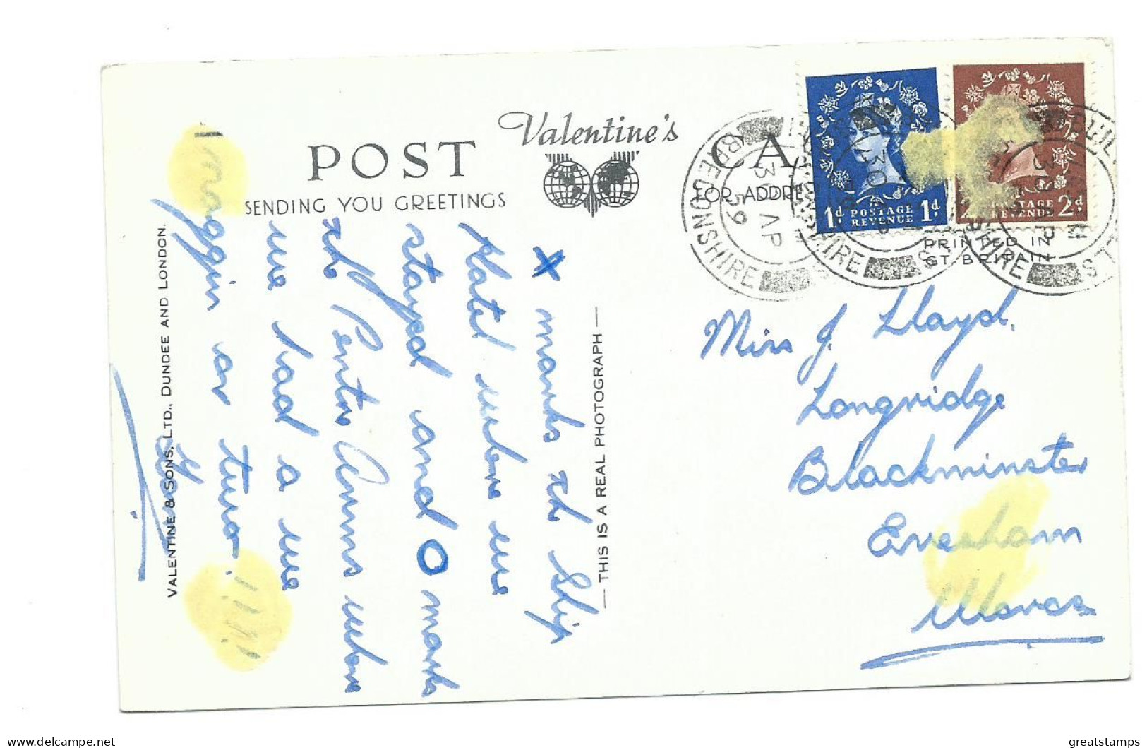 Wales  Postcard  Gwnedd Llangbanog Posted 1959 Glue Spots On Rear Rp Pen Crosses - Gwynedd