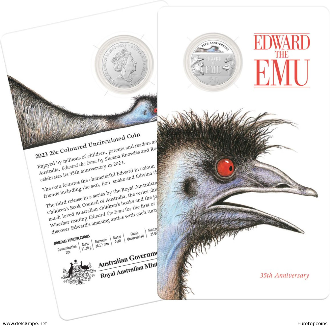 #RM# BLISTER 20 CENT COMMEMORATIVE AUSTRALIA 2023 - EDWARD THE EMU - Mint Sets & Proof Sets