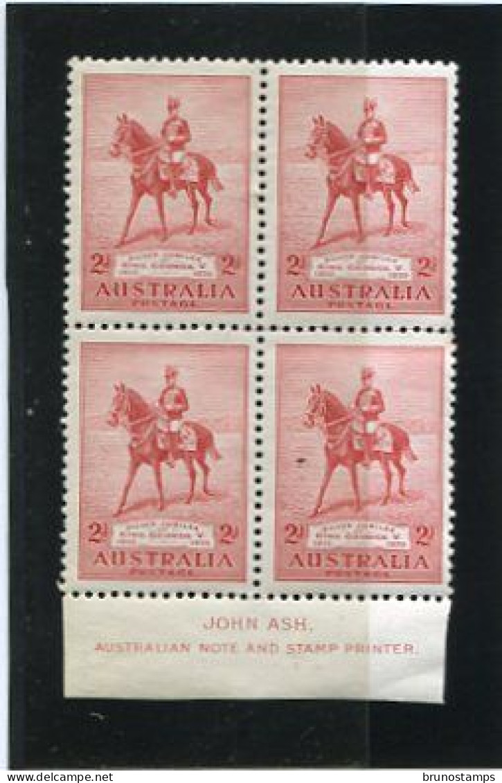 AUSTRALIA - 1935  2d  JUBILEE  BLOCK OF 4  IMPRINT  MINT NH   SG 156 - Neufs