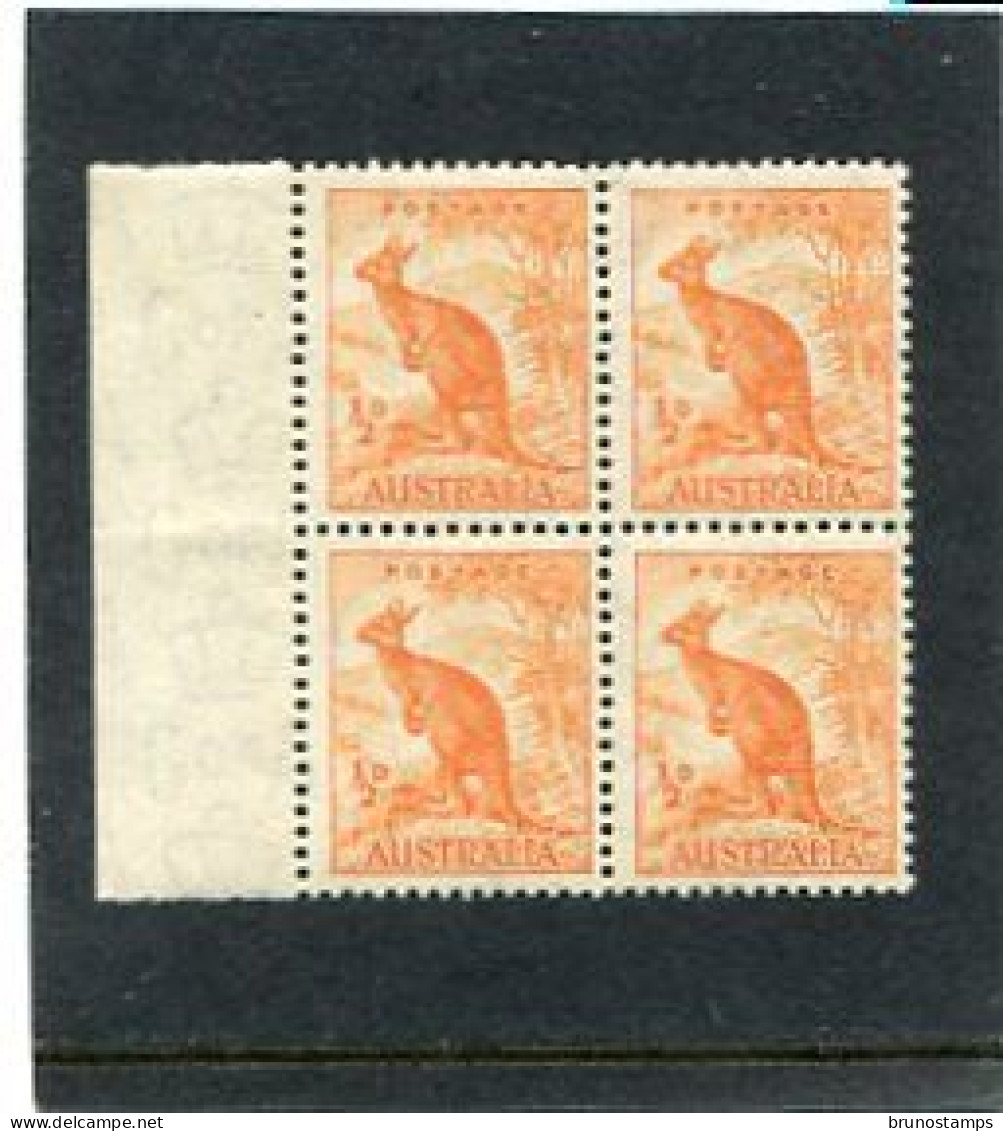 AUSTRALIA - 1938  1/2d  DEFINITIVE  PERF  13 1/2  BLOCK OF 4   MINT NH - Neufs