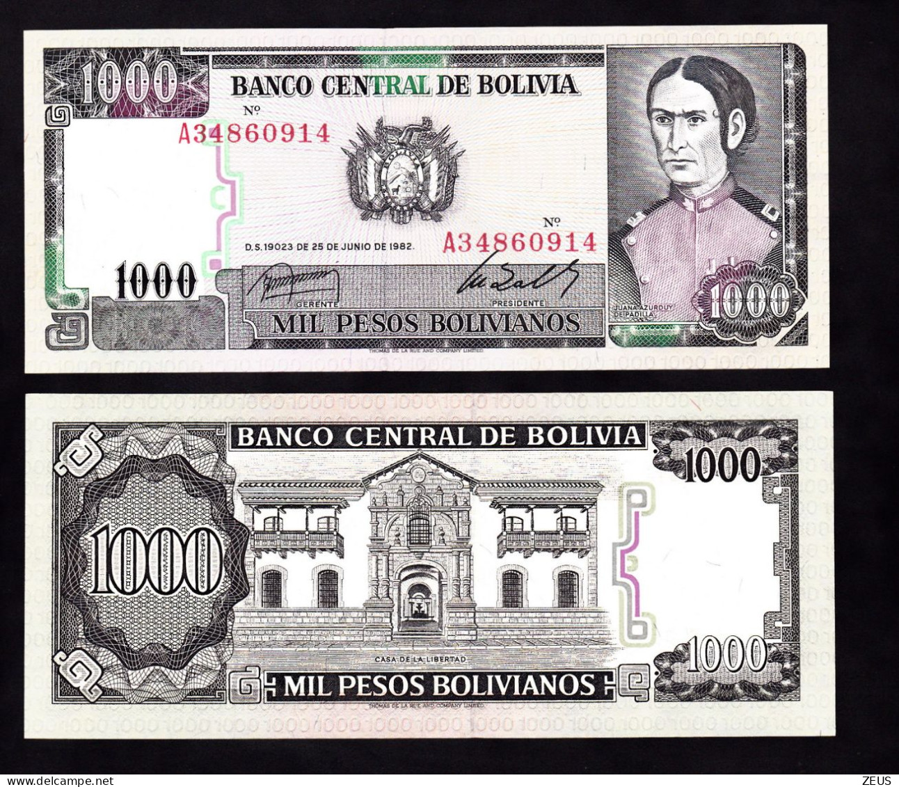 BOLIVIA 1000 PESOS 1982 PIK 167 FDS - Bolivia