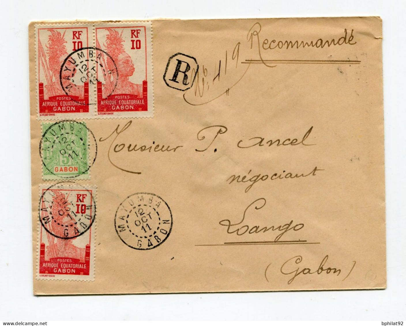 !!! GABON, LETTRE RECOMMANDEE DE MAYUMBA POUR LOANGO DE 1911 - Covers & Documents