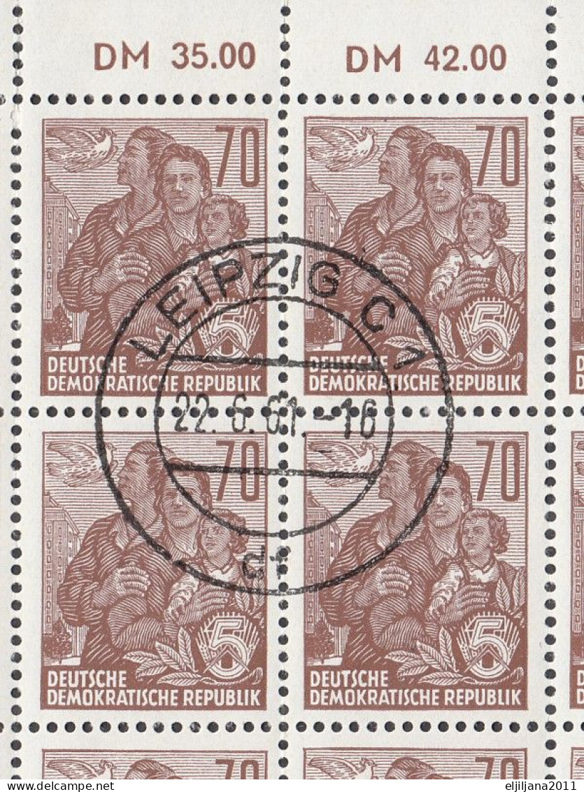 Action !! SALE !! 50 % OFF !! ⁕ DDR 1959 Germany Leipzig ⁕ Five Year Plan 70 Pf. Mi.585 B Perf 14:14 ⁕ Used Sheet Of 50 - 1950-1970