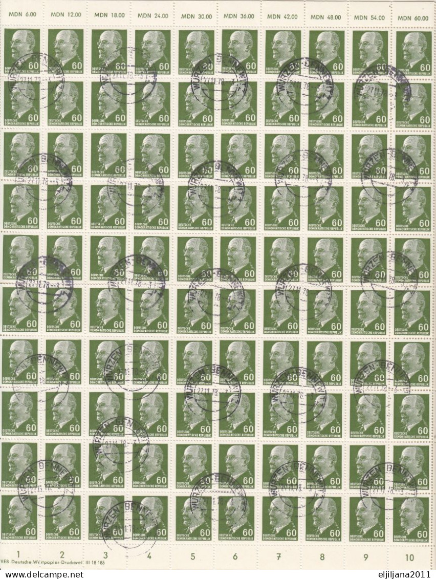 Action !! SALE !! 50 % OFF !! ⁕ DDR 1964 Germany Wurzen,⁕ Walter Ulbricht 60 Pf. Mi.1080 ⁕ Used Sheet Of 100 Stamps - 1950-1970