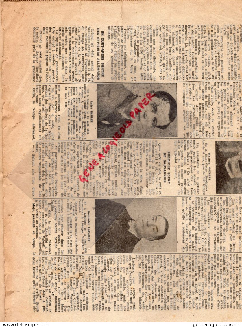 LIMOGES-GUERRE 1939-45- WW2- JOURNAL LA MARSEILLAISE CENTRE-25 MARS 1945-CARNAGE BRANTOME-ST SAINT JUNIEN HENRI RENOUX - Documenti Storici
