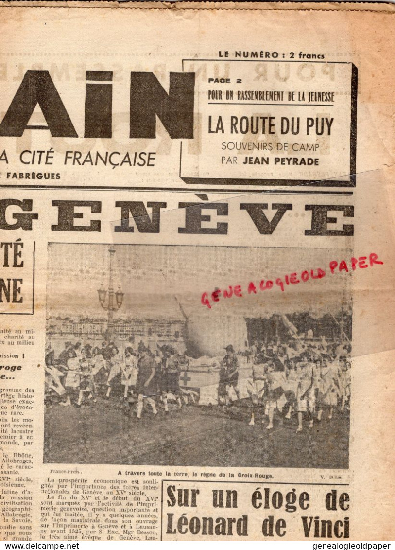 GUERRE 1939-1945- JOURNAL DEMAIN-JEAN DE FABREGUES-26-7-1942-GENEVE -LE PUY EN VELAY  JEAN OEYRADE-MGR EUGENE DE MAZEMOD - Historical Documents