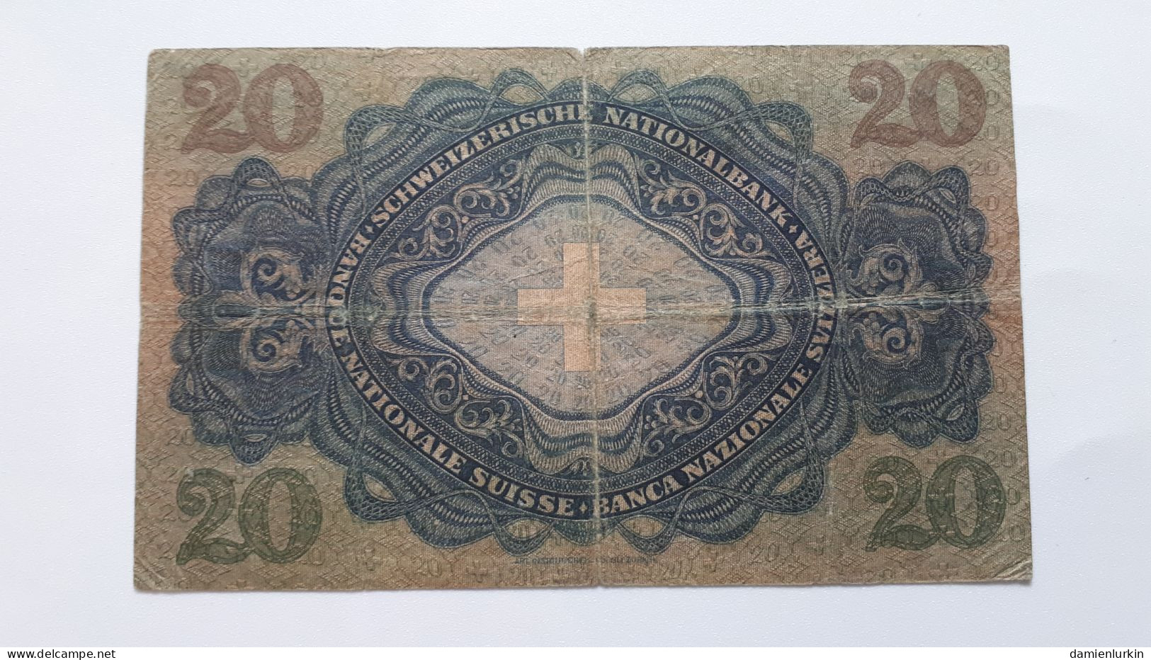 SUISSE RARE BILLET DE 20 FRANCS 31 AOÛT1938 BLUMER SCHALLER ROSSI SERIE 10M P#39h.25 COTES : 25€-50€-100€-250€-500€ - Suiza