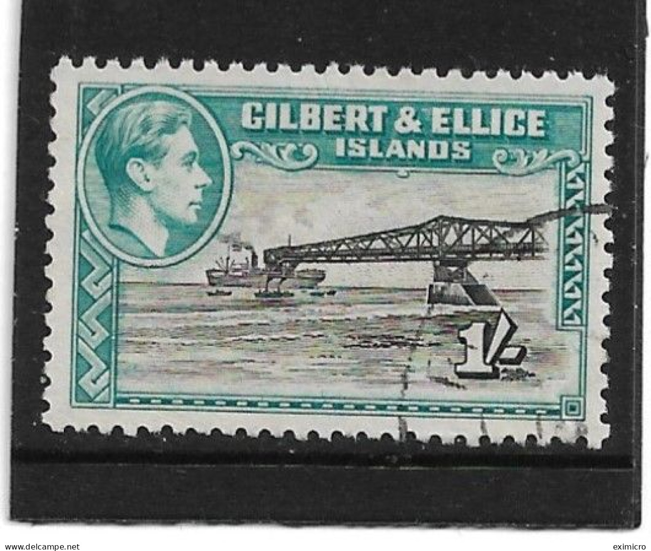 GILBERT & ELLICE ISLANDS 1943 1s BROWNISH-BLACK AND TURQUOISE-BLUE SG 51a FINE USED Cat £7.50 - Gilbert- En Ellice-eilanden (...-1979)
