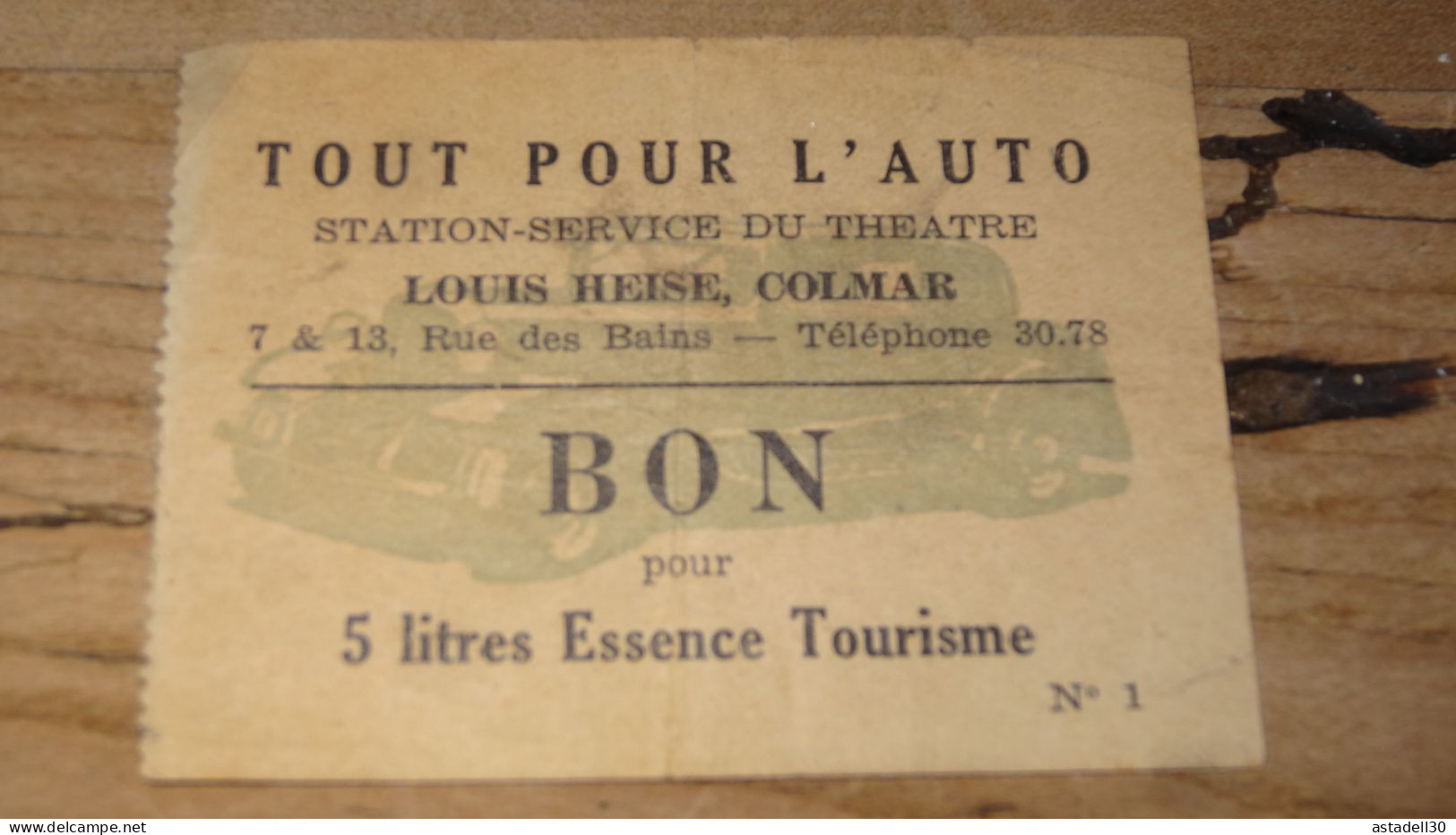 Bon Pour 5 Litres D'essence, Louis HEISE A COLMAR, Tout Pour L'auto ................ E4-20b - Variétés Et Curiosités