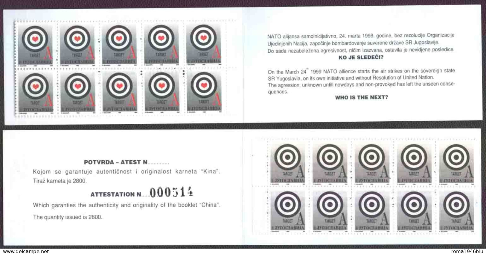 Jugoslavia 1999 Unif. Booklet L2796/97 MNH/** VF - Carnets