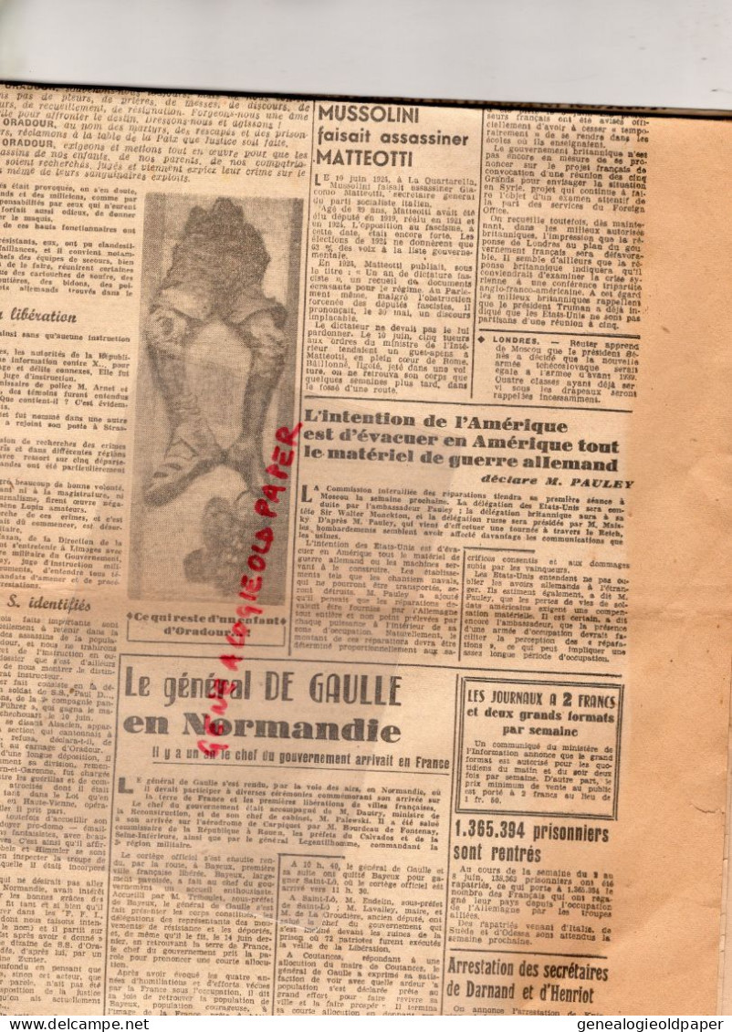 87-LIMOGES-GUERRE 1939-1945- LA MARSEILLAISE DU CENTRE-PAUL DESOURTEAUX-BRADOWSKI- 11 JUIN 1945- SYRIE-DE GAULLE- - Documenti Storici