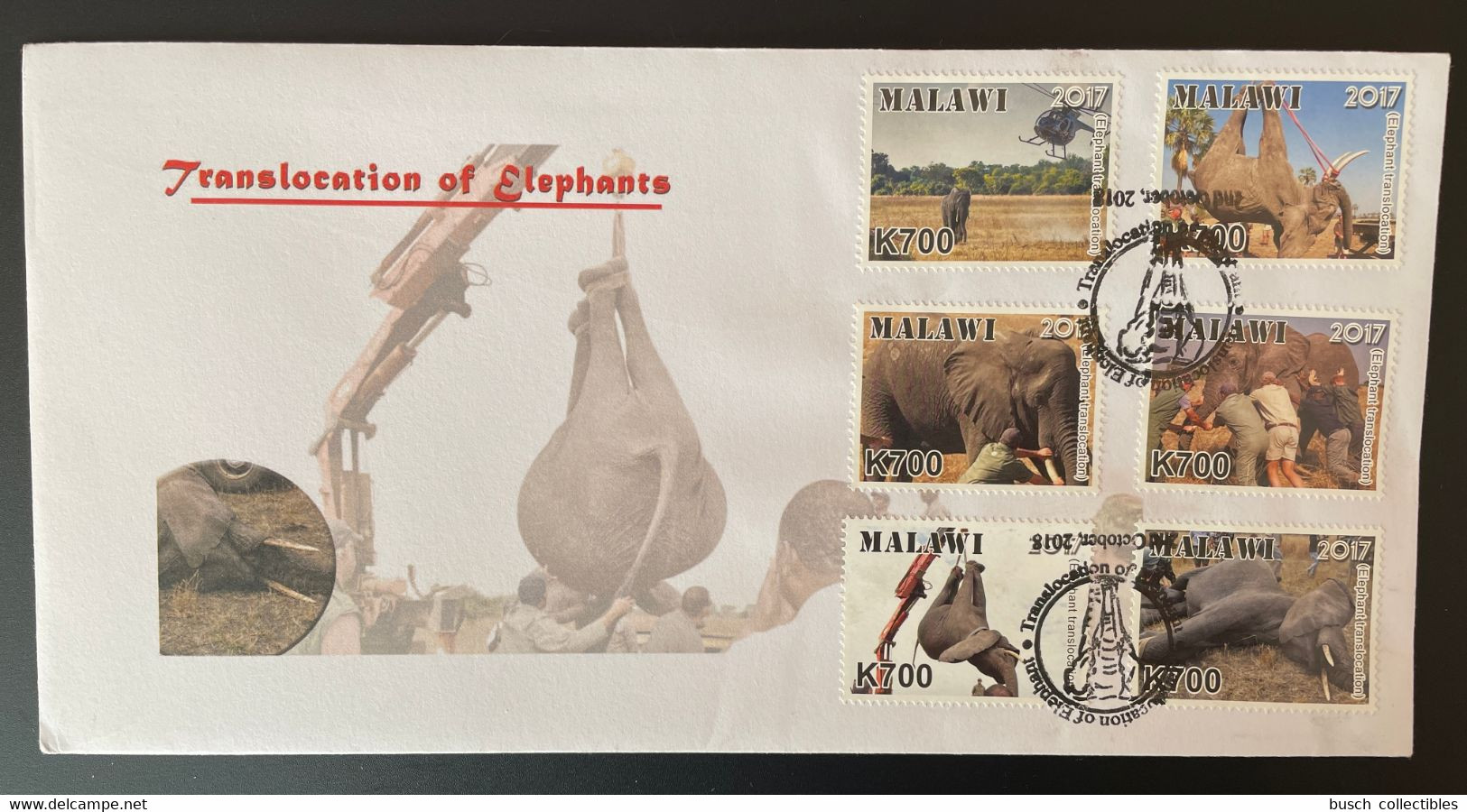 Malawi 2017 / 2018 FDC Mi. 998 - 1003 Translocation Of Elephants Elefanten Faune Fauna - Malawi (1964-...)