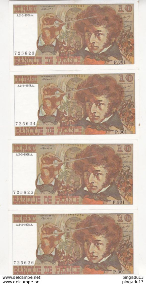 Au Plus Rapide Billet 10 Francs Berlioz A.2-3-1978.A. Suite De 4 Billets - 10 F 1972-1978 ''Berlioz''