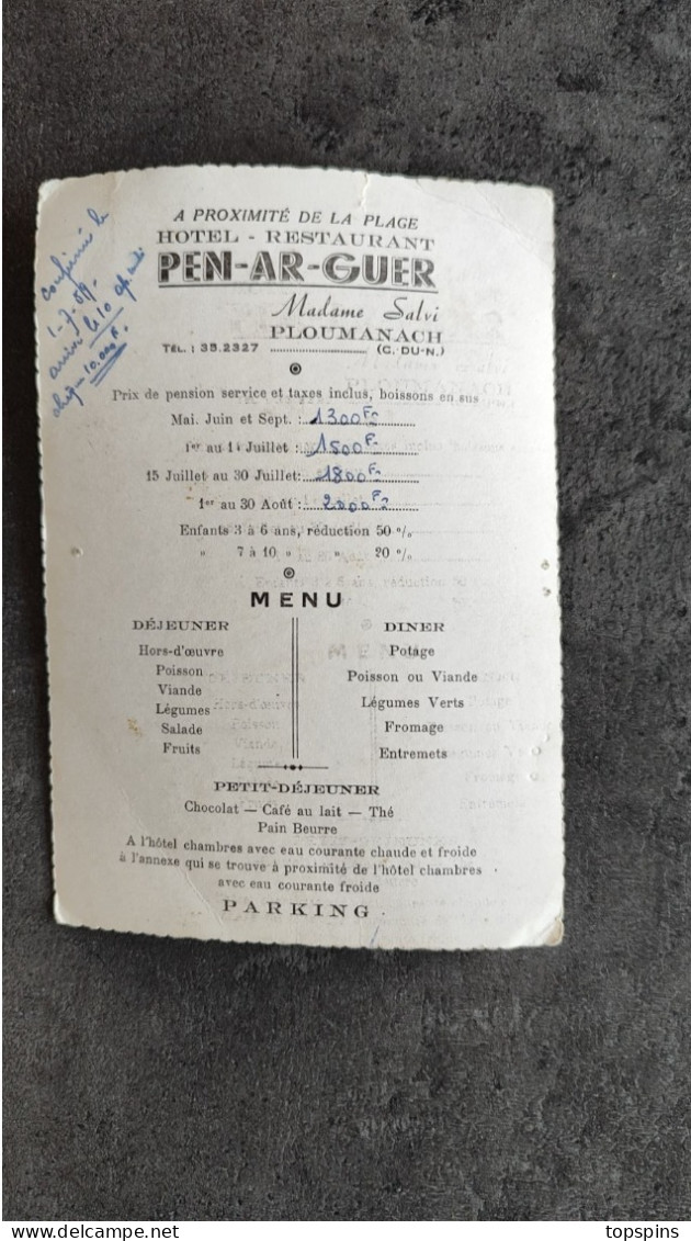 ED JOS CARTE HOTEL PEN AR GUER PLOUMANACH PRÉSENTATION PRESTATIONS 1959 BE - Hotels & Restaurants