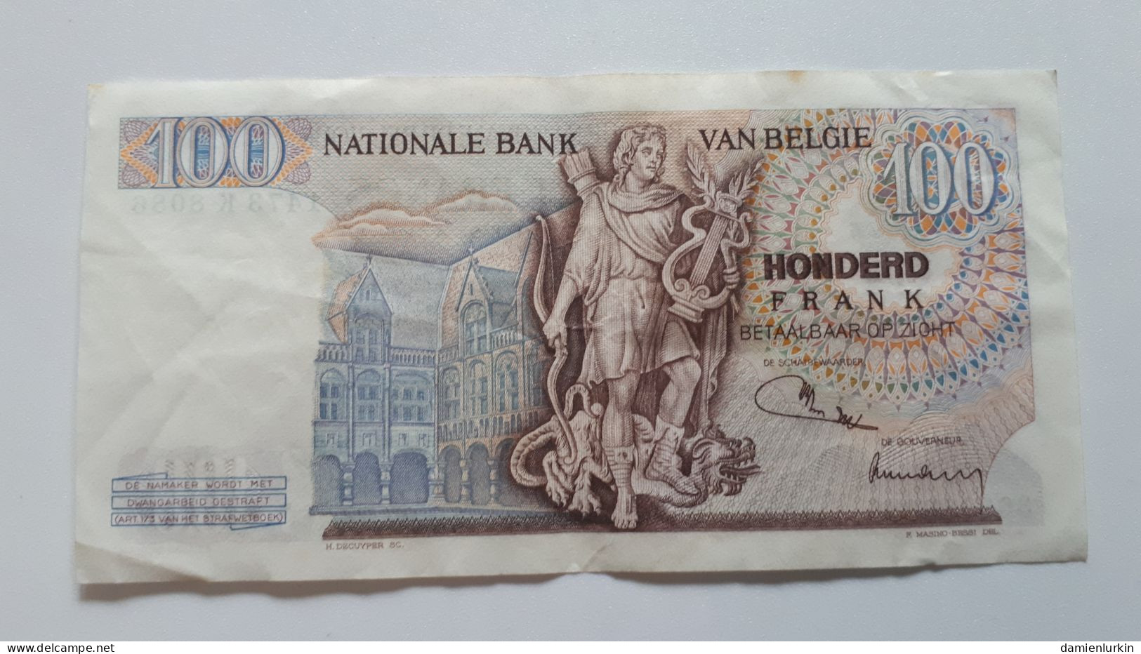 BELGIQUE/BELGIE/BELGIUM 100 FRANCS LOMBARD 26.07.71 VAN DE PUTTE - JORDENS P-134b SERIAL NUMBER TYPE II 1473 K 8086 - 100 Frank