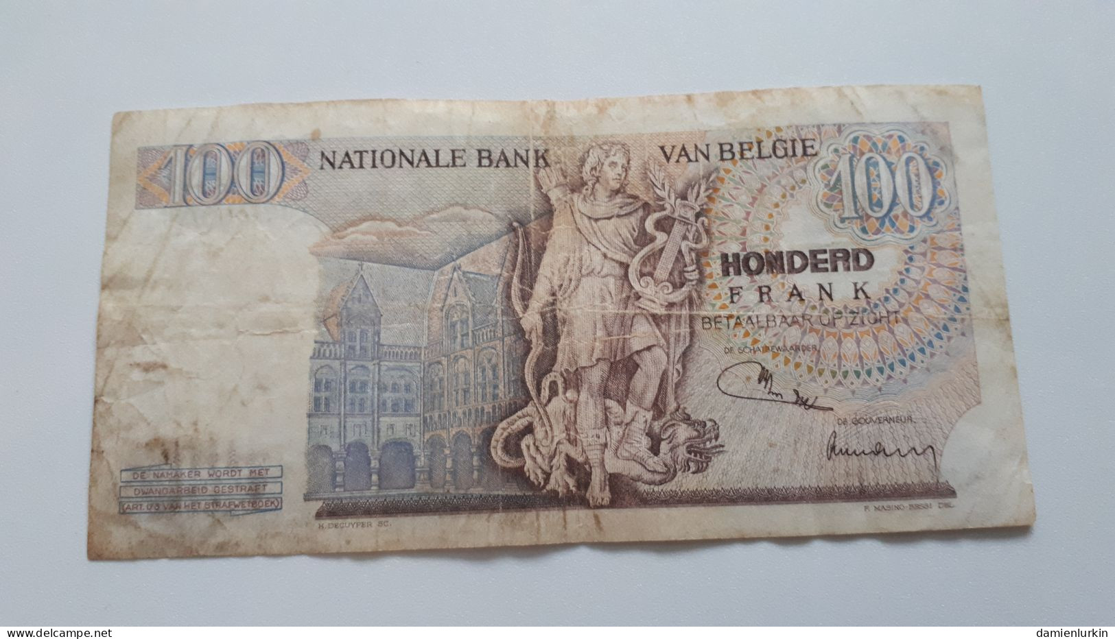 BELGIQUE/BELGIE/BELGIUM 100 FRANCS LOMBARD 20.12.71 VAN DE PUTTE - JORDENS P-134b.25 SERIAL NUMBER TYPE II 1678 U 9871 - 100 Francs