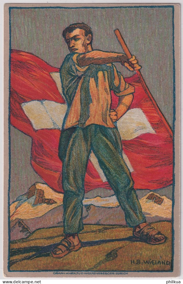 Bundesfeierkarte 1912 - Lanceurde Drapeau - Fahnenschwinger - Au