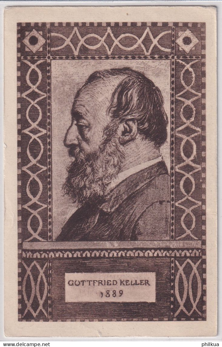 Bundesfeierkarte 1919 - Portrait Gottfried Keller - Gelaufen 1919 ZÜRICH - EMMENBRÜCKE - Port