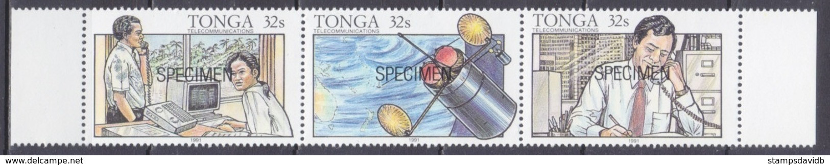 1991	Tonga	1178-1180Strip	Satellite (SPECIMENT) - Oceania