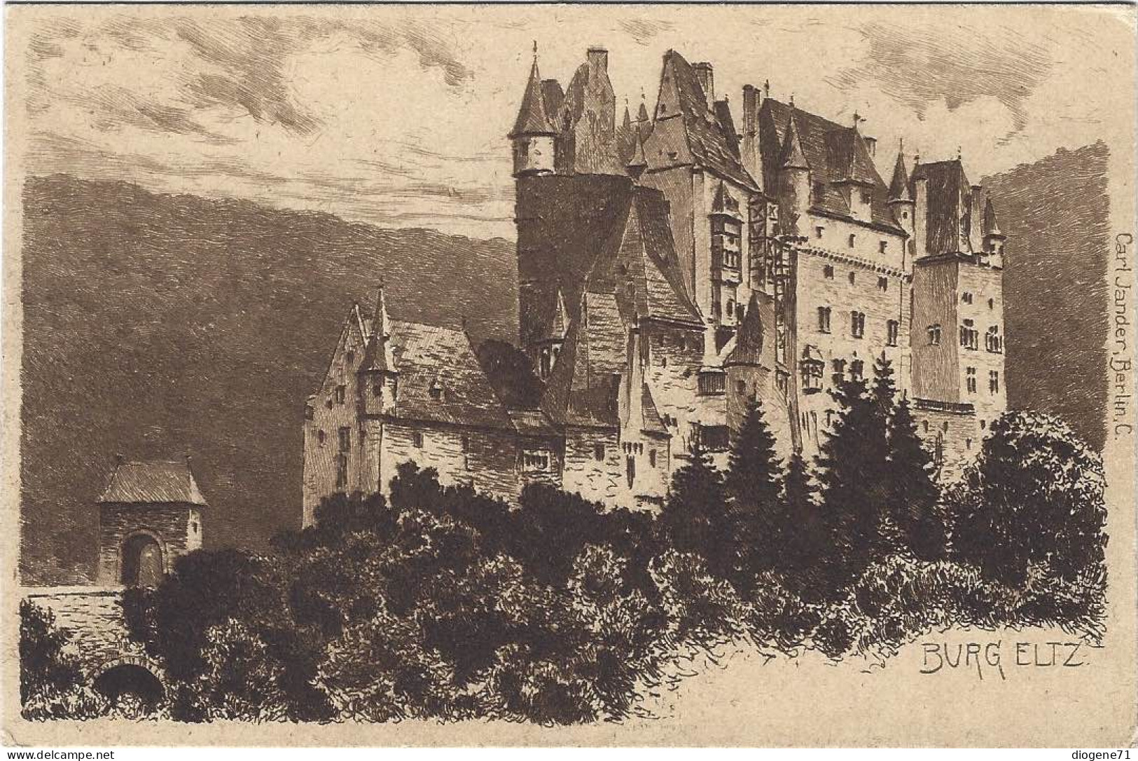 Burg Eltz Künstlerkarte Litho Carl Jander Berlin - Mayen