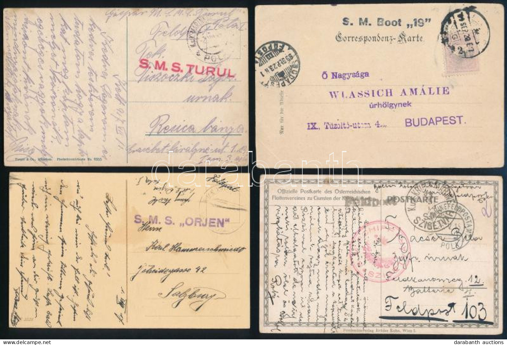 1899-1918 34 Db Haditengerészeti Küldemény / 34 Postcards With Navy Mail Postmarks - Other & Unclassified