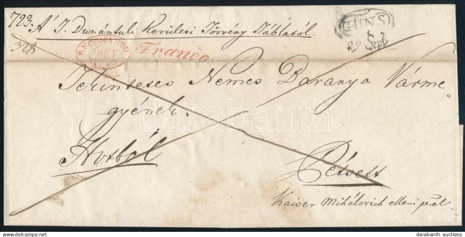 ~1840 Franco Cover Piros / Red "RECOMANDO / GÜNS" + "GÜNS" - Altri & Non Classificati