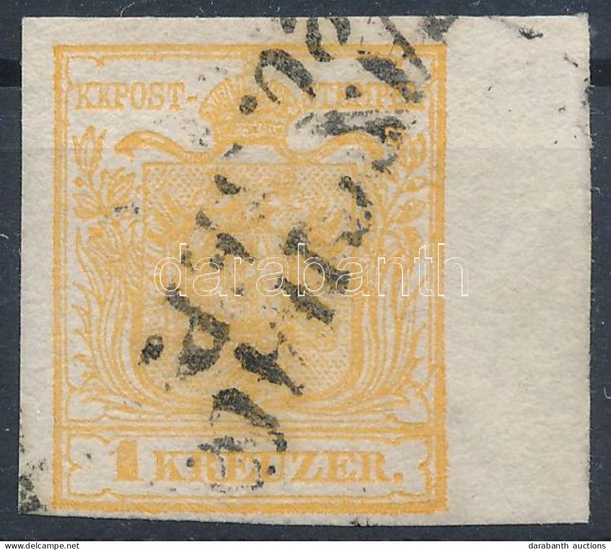 O 1850 1kr Narancs HP III, Jobb Oldalt 7 Mm-es ívszéllel / Orange, Type HP III, 7 Mm Margin On The Right Side "CASCHAU"  - Sonstige & Ohne Zuordnung