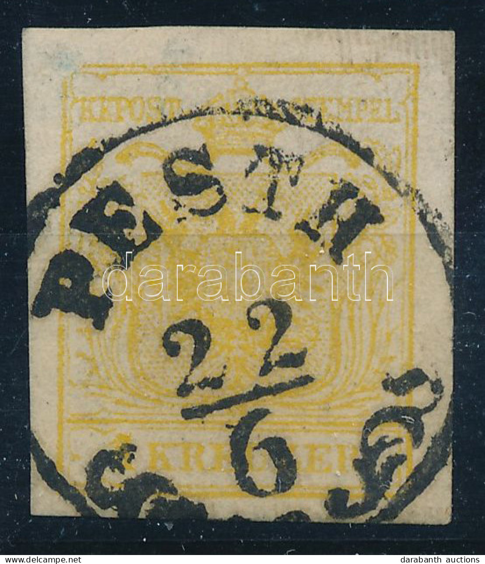 O 1850 1kr Sárga, MP III., A Bal Felső Saroknál Lemezhiba / Yellow, Type MP III., With Plate Flaw "PESTH" Certificate: S - Otros & Sin Clasificación