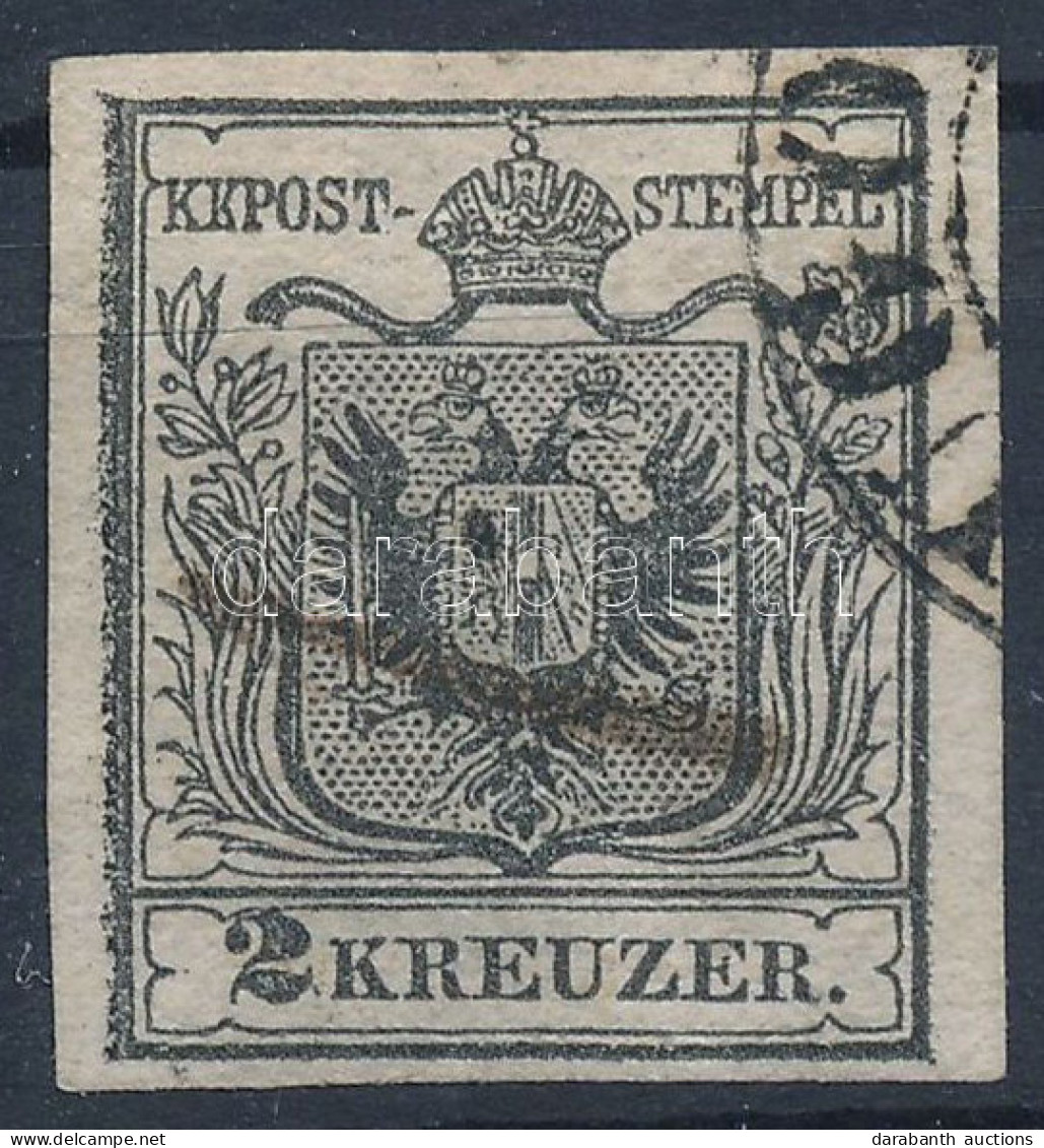 O 1850 2kr HP Ia ívszéli Bélyeg, Szürkésfekete / Type HP Ia, Greyish Black, With Margin "(L)UGO(S)" Certificate: Ferchen - Autres & Non Classés