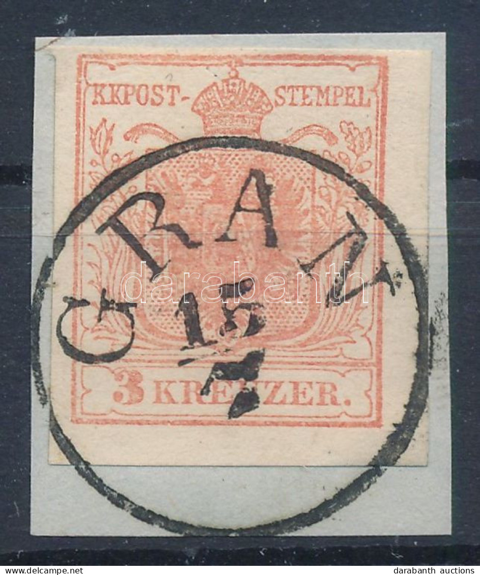 1850 3kr MP Világos Paradicsom Piros, Kivágáson / 3kr MP Light Tomato Red On Cutting, Gravurtype 1-1 "GRAN" Certificate: - Other & Unclassified