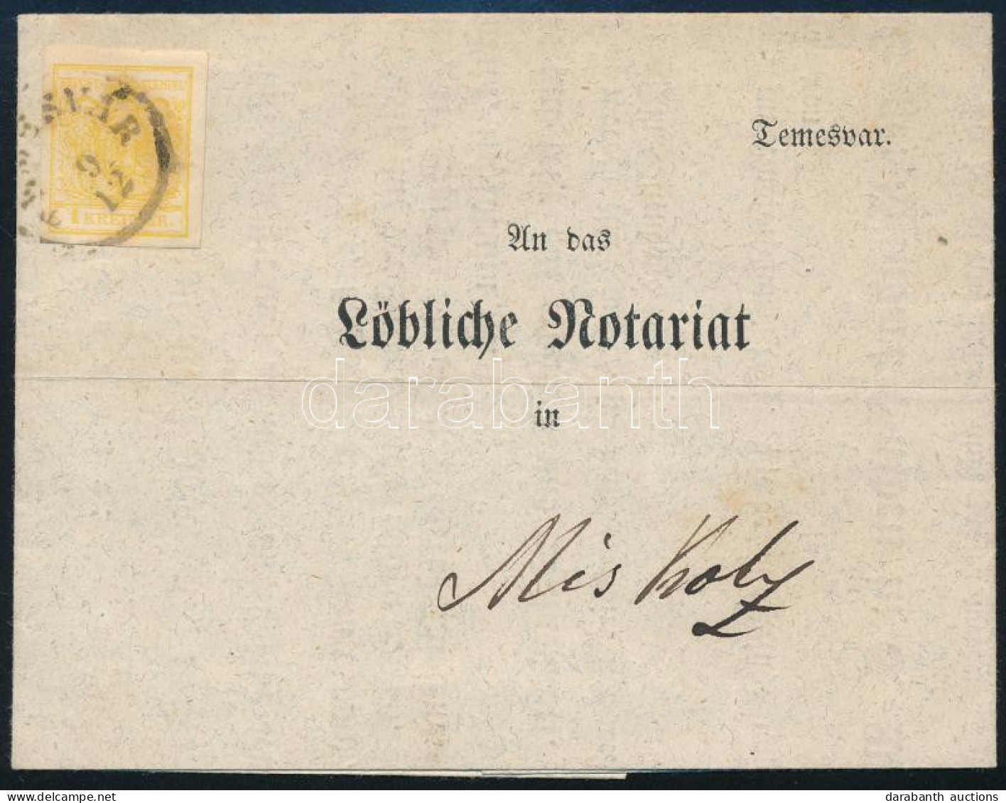1856 1kr Nyomtatványon / On Printed Matter "TEMESVÁR" - Miskolc - Other & Unclassified