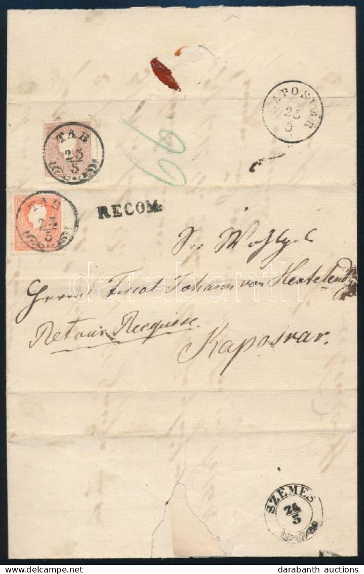 ~1858 5kr + 10kr Ajánlott Levélen / On Registered Cover "TAB" - Kaposvár - Otros & Sin Clasificación