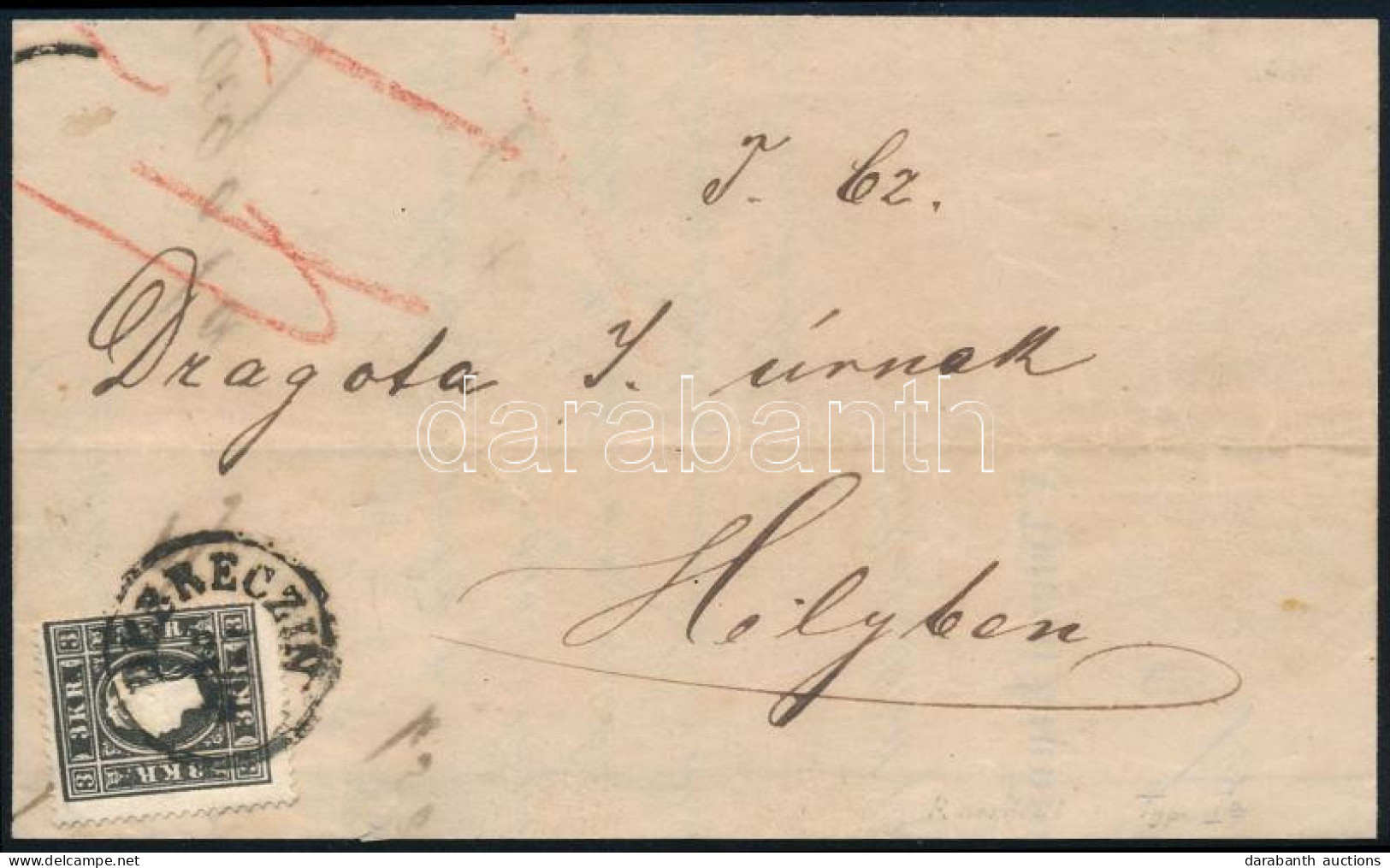 ~1859 3kr Fekete Ia. Típus Helyi Levélen (kicsit Hiányos) / 3kr Black, Type Ia. On Local Cover (a Bit Incomplete) "DEBRE - Otros & Sin Clasificación