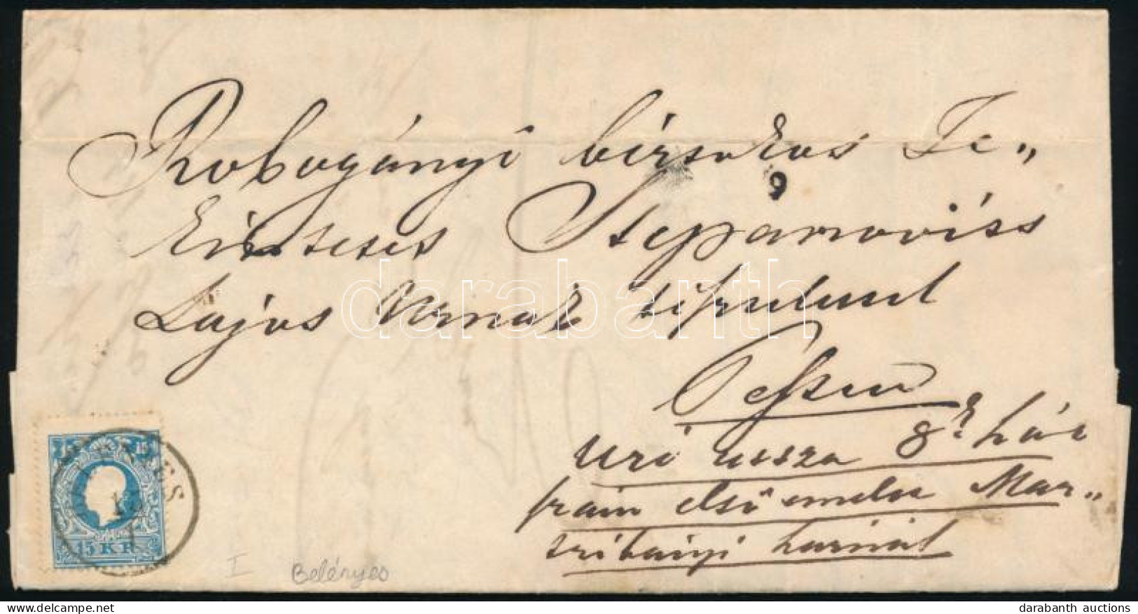 1860 15kr I. Típus Levélen / 15kr Type I. On Cover "BELÉNYES" - Pest - Other & Unclassified