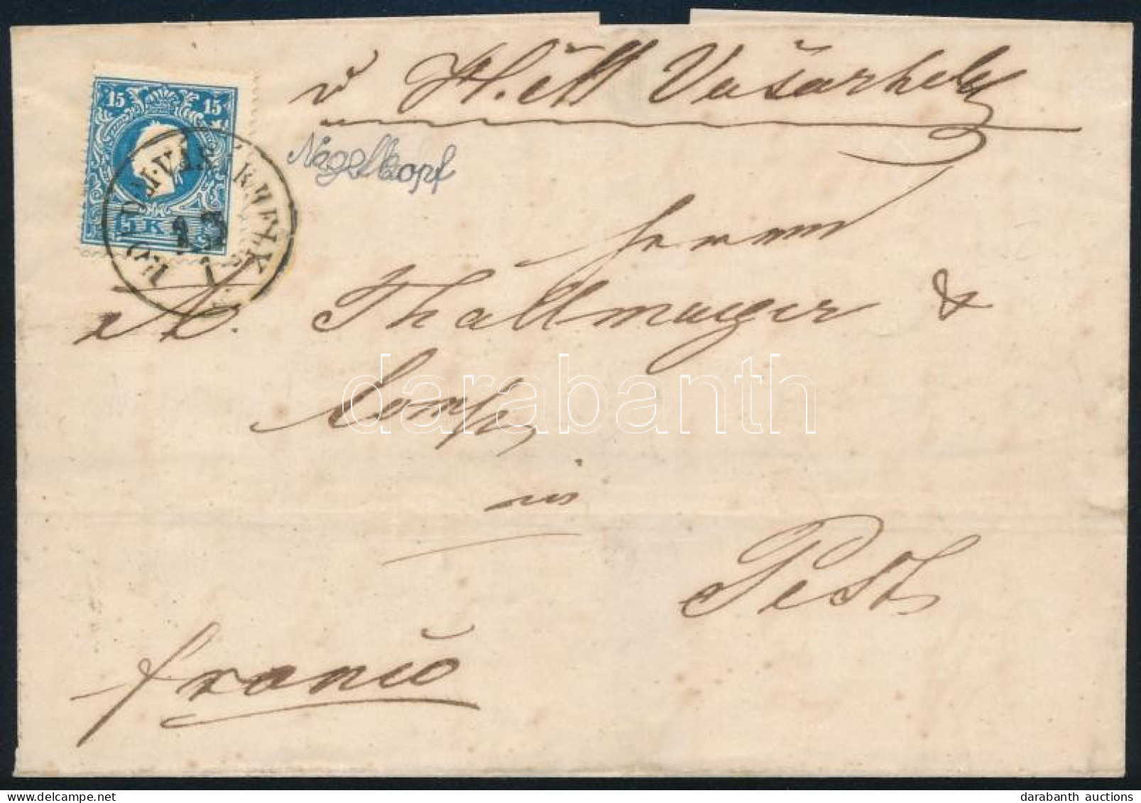 1861 15kr II. Típus, Lemezhibás Bélyeg Szögfejbenyomattal Levélen / Type II. With Plate Flaw On Cover "HOLD.M.VÁSÁRHELY" - Autres & Non Classés