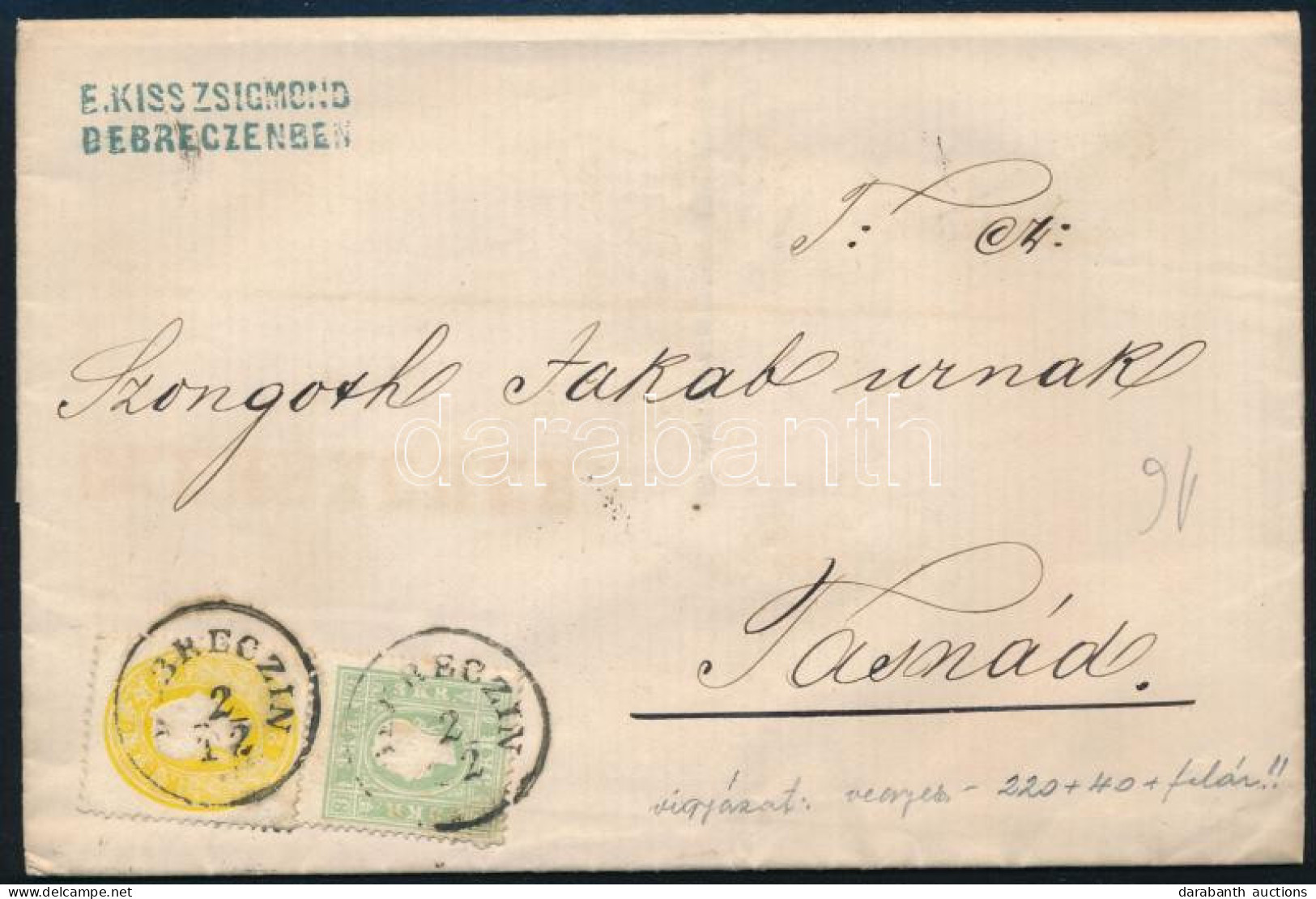 1861 1858 3kr Zöld + 1861 2kr Vegyes Bérmentesítés Levélen / Mixed Franking On Cover "DEBRECZIN" - "TASNÁD" - Other & Unclassified