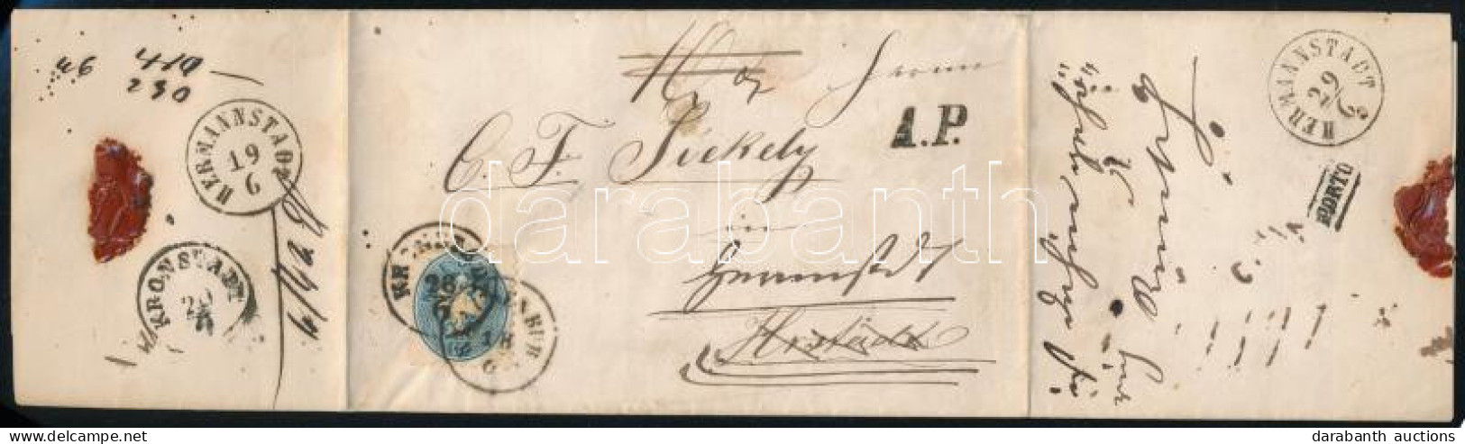 1865 10kr Levélen Klausenburgból10kr Portóval Kronstadtba. Első Ismert Portó Bélyegző! Majd Onnan Továbbküldve Hermansta - Autres & Non Classés